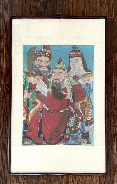 Framed Korean Folk Painting of General Guan Gong