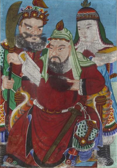 Framed Korean Folk Painting of General Guan Gong
