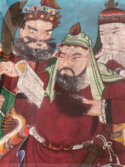Framed Korean Folk Painting of General Guan Gong