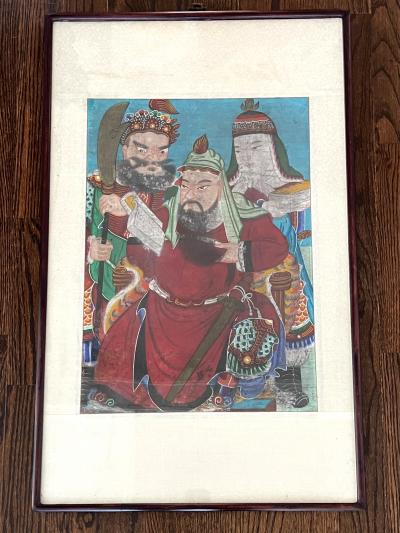Framed Korean Folk Painting of General Guan Gong