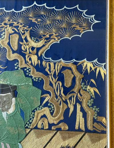 Framed Large Japanese Embroidery Silk Fukusa of Superb Quality Meiji Period