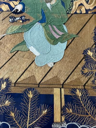 Framed Large Japanese Embroidery Silk Fukusa of Superb Quality Meiji Period