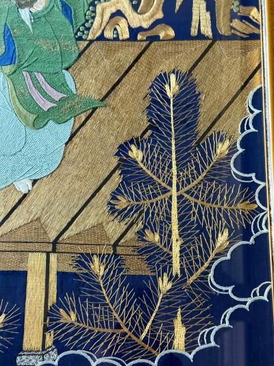Framed Large Japanese Embroidery Silk Fukusa of Superb Quality Meiji Period
