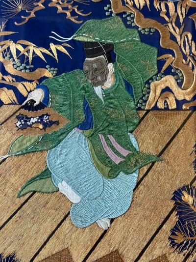 Framed Large Japanese Embroidery Silk Fukusa of Superb Quality Meiji Period