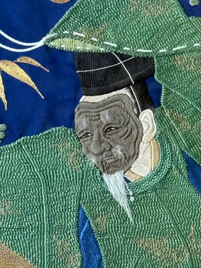 Framed Large Japanese Embroidery Silk Fukusa of Superb Quality Meiji Period