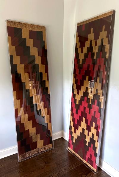 Framed Large Nazca Wari Textile Panel with Geometrical Design