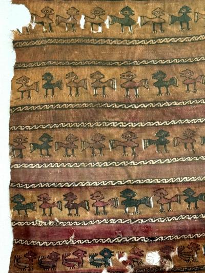 Framed Large Pre Columbian Woven Textile Fragment from Chimu Chancay Culture