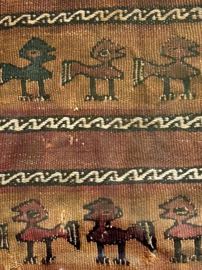 Framed Large Pre Columbian Woven Textile Fragment from Chimu Chancay Culture