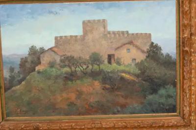 Framed Oil On Canvas Of Chateau de Savinac By Yvonne Laborde Germani