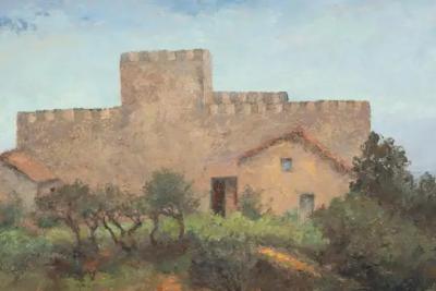 Framed Oil On Canvas Of Chateau de Savinac By Yvonne Laborde Germani