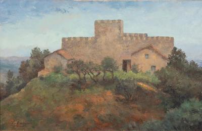 Framed Oil On Canvas Of Chateau de Savinac By Yvonne Laborde Germani