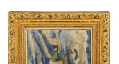 Framed Oil On Canvas Still Life With Wine Bottle