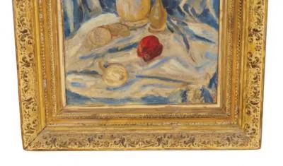 Framed Oil On Canvas Still Life With Wine Bottle