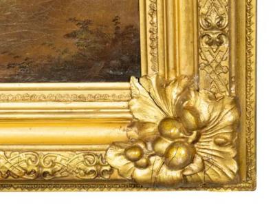 Framed Oil Painting Of A Lakeside House In Landscape