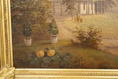 Framed Oil Painting Of A Lakeside House In Landscape