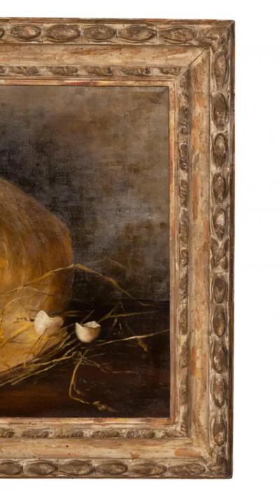 Framed Oil on Canvas Eggs in a Straw Hat 