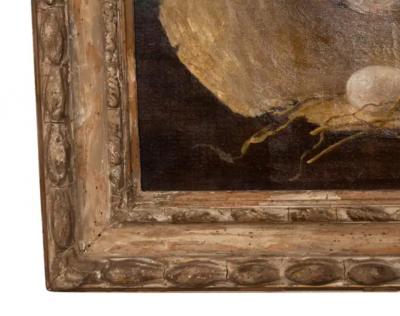 Framed Oil on Canvas Eggs in a Straw Hat 