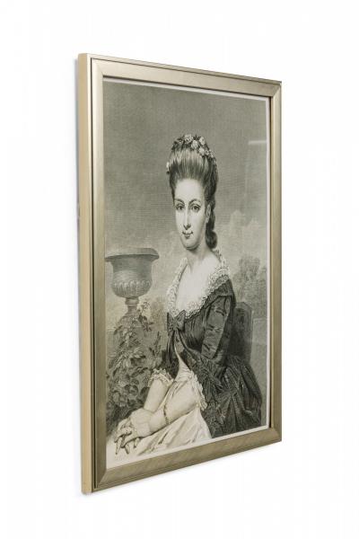 Framed Print of an Engraved Portrait Depicting a Seated Lady with an Urn