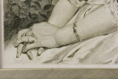 Framed Print of an Engraved Portrait Depicting a Seated Lady with an Urn
