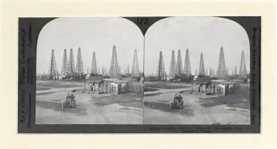 Framed Steroview of Texas Oil Wells Spindal top Antique