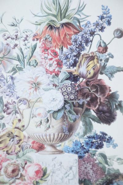 Framed Still Life Illustration of a White Marble Urn of Flowers and Birds Nest
