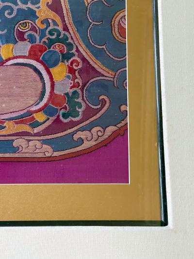 Framed Tibetan Woven Silk Kesi Panel of Kirtimukha