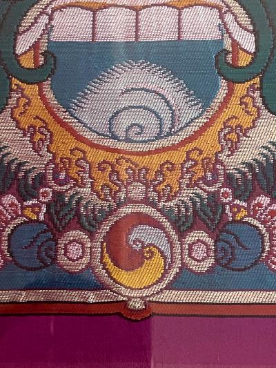Framed Tibetan Woven Silk Kesi Panel of Kirtimukha
