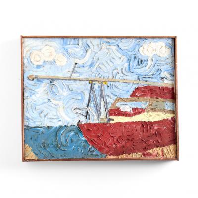 Framed Vintage Impressionist Painting of Boat