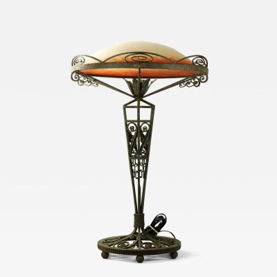 Fran ois Carion French Art Deco Francois Carion Iron and Charles Schneider Glass Table Lamp