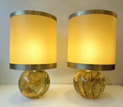 Fran ois Godebski Pair of Lamps Yellow Fractal Resin by Fran ois Godebski France 1970s