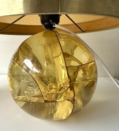 Fran ois Godebski Pair of Lamps Yellow Fractal Resin by Fran ois Godebski France 1970s