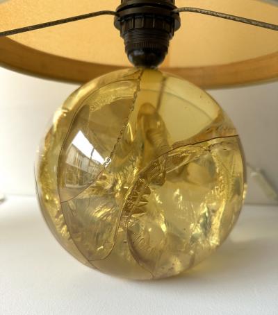 Fran ois Godebski Pair of Lamps Yellow Fractal Resin by Fran ois Godebski France 1970s