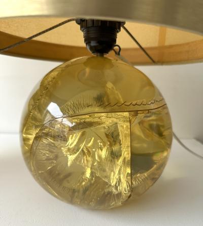 Fran ois Godebski Pair of Lamps Yellow Fractal Resin by Fran ois Godebski France 1970s