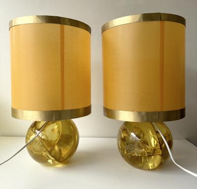 Fran ois Godebski Pair of Lamps Yellow Fractal Resin by Fran ois Godebski France 1970s