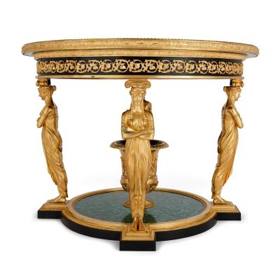Fran ois Honor Georges Jacob Desmalter A gilt bronze and malachite Empire style Aux Caryatides centre table