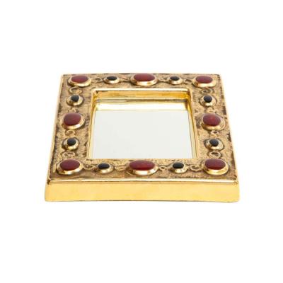 Fran ois Lembo Fran ois Lembo Mirror Ceramic Gold Red Black Jeweled Signed