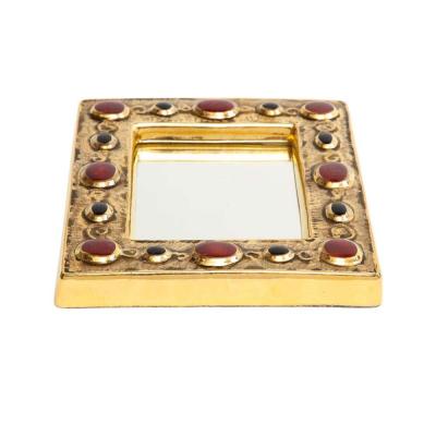 Fran ois Lembo Fran ois Lembo Mirror Ceramic Gold Red Black Jeweled Signed