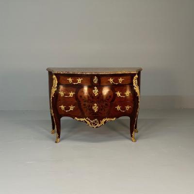 Fran ois Linke 19th Century French Bombe Louis XV Style Marble Top Commode with Floral Inlays