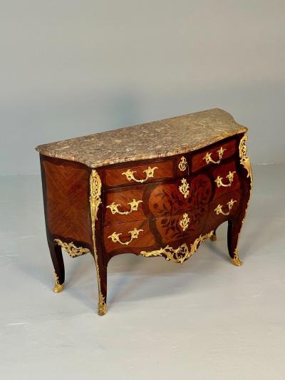 Fran ois Linke 19th Century French Bombe Louis XV Style Marble Top Commode with Floral Inlays