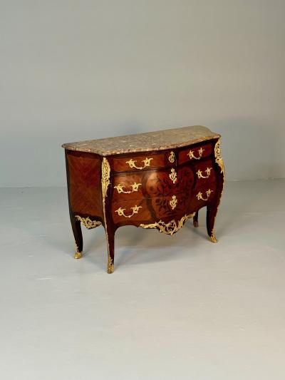 Fran ois Linke 19th Century French Bombe Louis XV Style Marble Top Commode with Floral Inlays