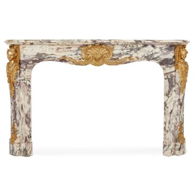 Fran ois Linke Large Fleur de P che marble and ormolu antique fireplace