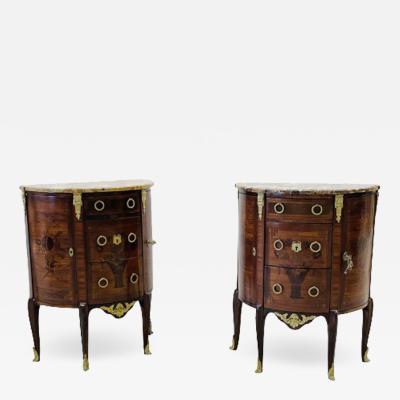 Fran ois Linke Pair Louis XV Demilune Side Tables Nightstands Commodes Marble Bronze Mounts