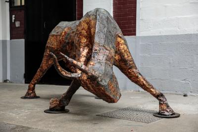 Fran ois Melin Charging bull sculpture by Fran ois Melin France 1970
