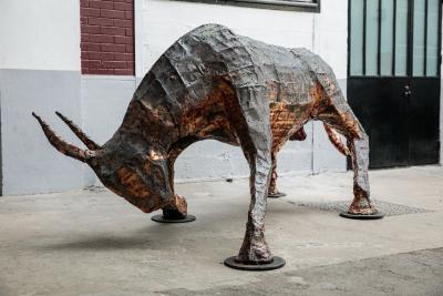 Fran ois Melin Charging bull sculpture by Fran ois Melin France 1970