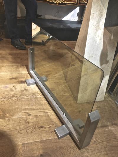 Fran ois Monnet Francois Monnet Brushed Steel and Glass 70s Fire Screen