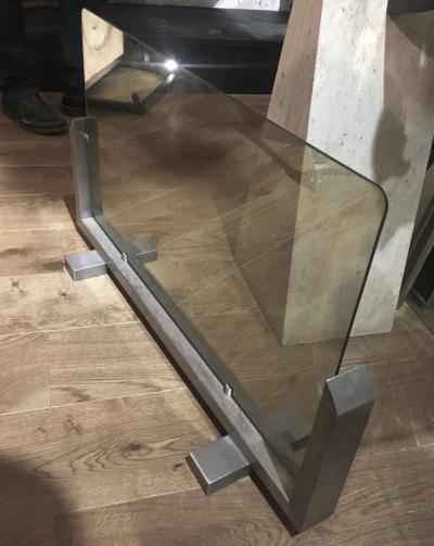 Fran ois Monnet Francois Monnet Brushed Steel and Glass 70s Fire Screen