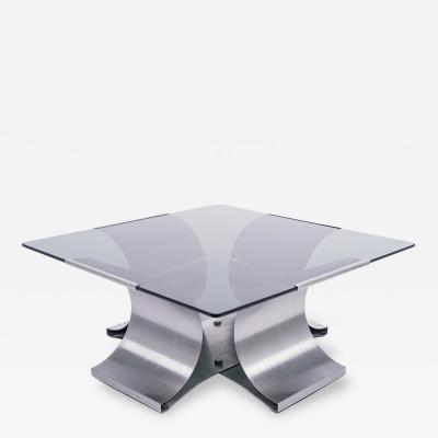 Fran ois Monnet Mid Century French Square Glass Steel Coffee Table by Monnet 1970s