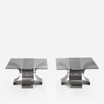 Fran ois Monnet Mid century glass and steel end Tables by Fran ois Monnet 1970s