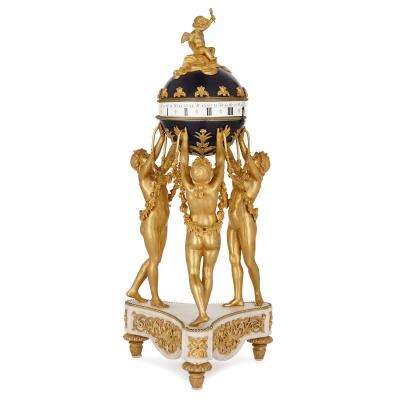Fran ois Vion Antique French gilt bronze marble and tole revolving dial clock
