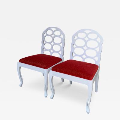 Frances Elkins Pair of Frances Elkins White Lacquer and Orange Velvet Side Chairs